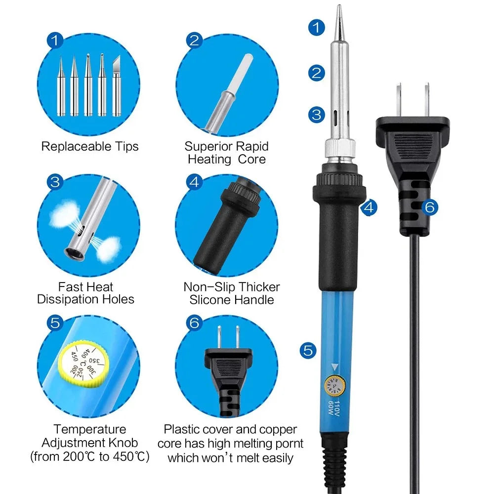 Kit Fer à Souder 60W – Ensemble Complet pour Travaux d'Électronique et de Bricolage