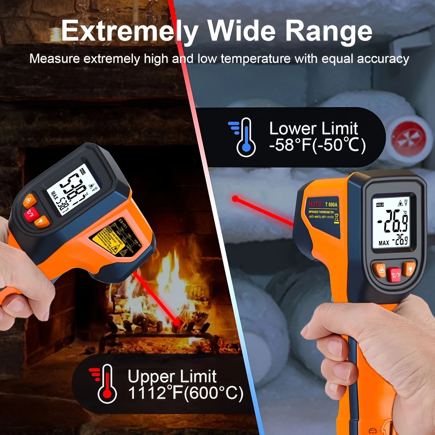 Thermomètre Infrarouge Laser Digital -50°C à 600°C | Thermomètre Sans Contact Haute Précision