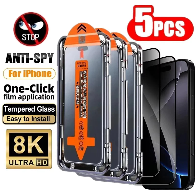 Protecteur d’Écran Iphone Series- Verre Trempé Anti Espion – Installation Facile avec Cadre Auto-Alignement