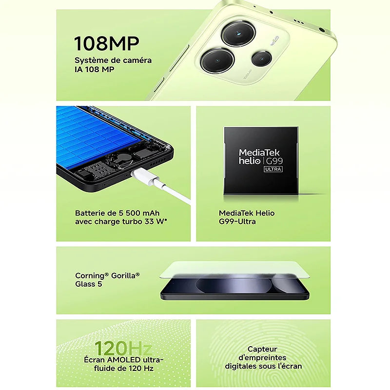 Xiaomi Redmi Note 14 4G – Écran AMOLED 120Hz, 108MP, Batterie 5500mAh