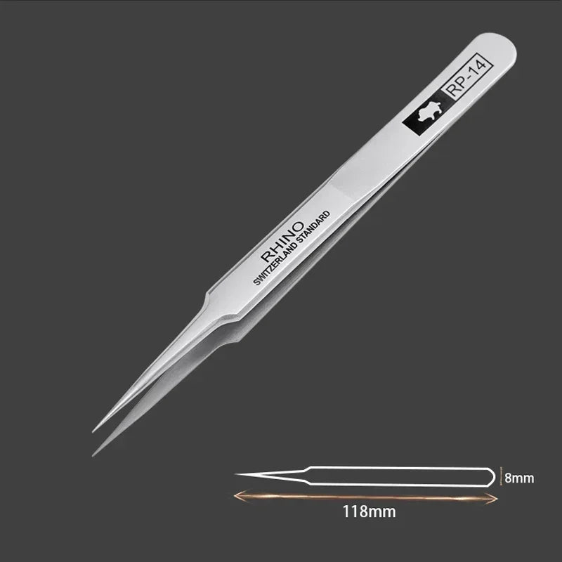 Pinces Brrucelles de Précision Japan Rhino – Jeu de 6 Pinces en Acier Inoxydable – Anti-magnétiques, Anti-acide – Pour Électronique, Réparation, Artisanat (RP-10 à RP-15)