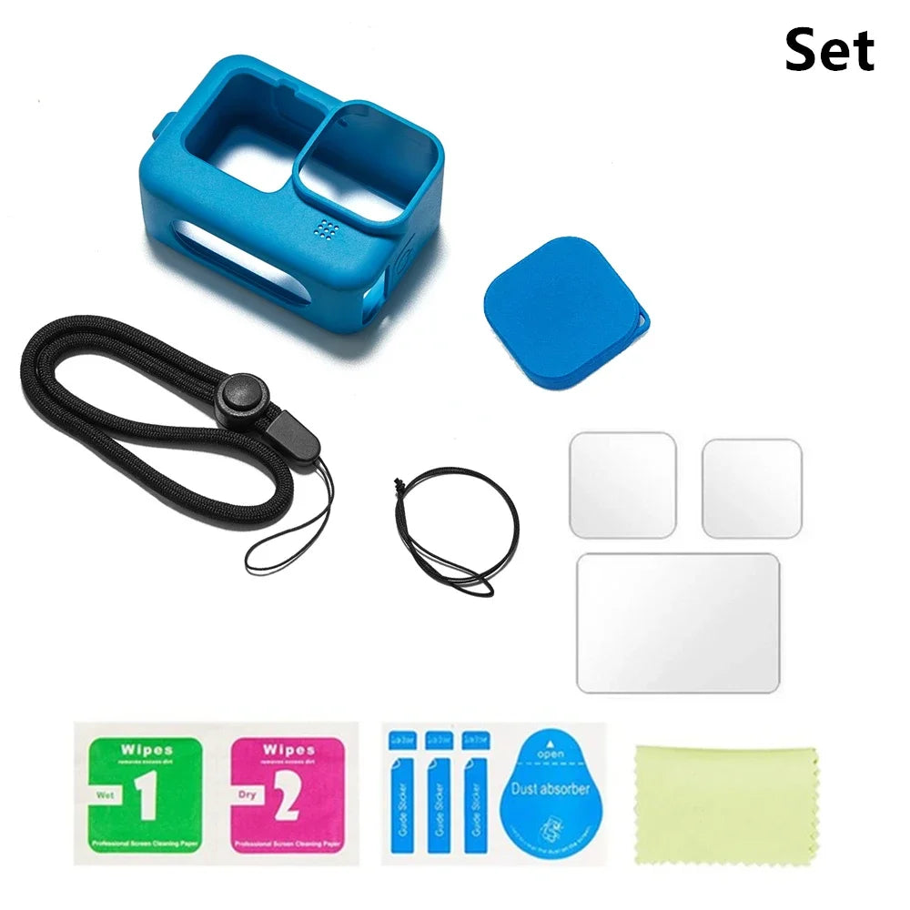 Coque Silicone + Verre Trempé 9H pour GoPro Hero 9 / 10 / 11 / 12 / 13 – Protection Complète avec Dragonne