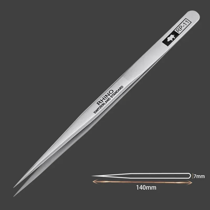 Pinces Brrucelles de Précision Japan Rhino – Jeu de 6 Pinces en Acier Inoxydable – Anti-magnétiques, Anti-acide – Pour Électronique, Réparation, Artisanat (RP-10 à RP-15)