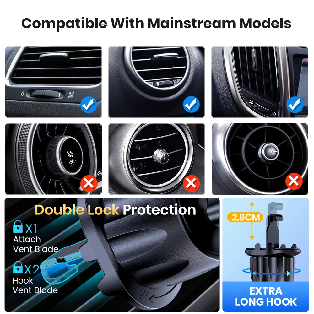 Support Téléphone Voiture Magnétique TOPK – Fixation Grille d’Aération 6 Aimants N52 Rotation 360°