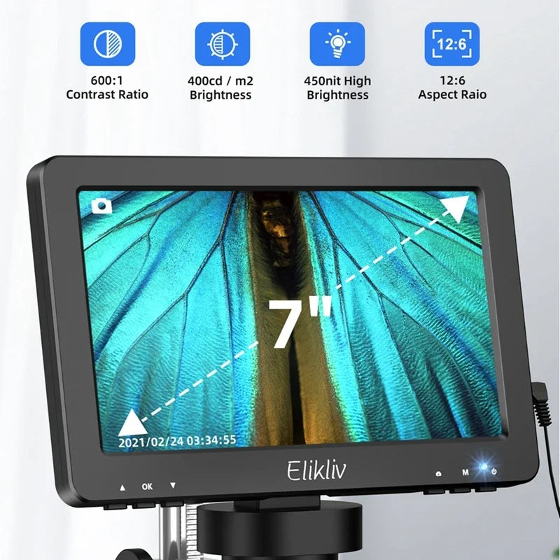 Microscope numérique Elikliv DM9 – Écran LCD 7" HD 1080P, 50X à 1200X, pour soudure électronique et observation
