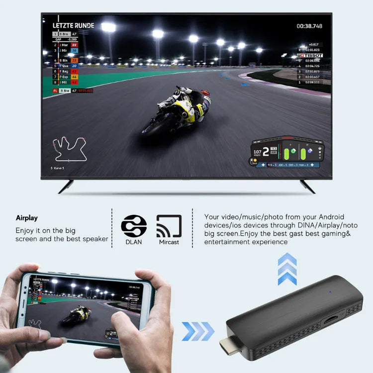 Mini TV Stick Android 10 – 4K@60fps HDR10+ avec Dual WiFi 2.4G/5.8G, 2GB RAM 16GB ROM, Streaming Portable Smart TV Box