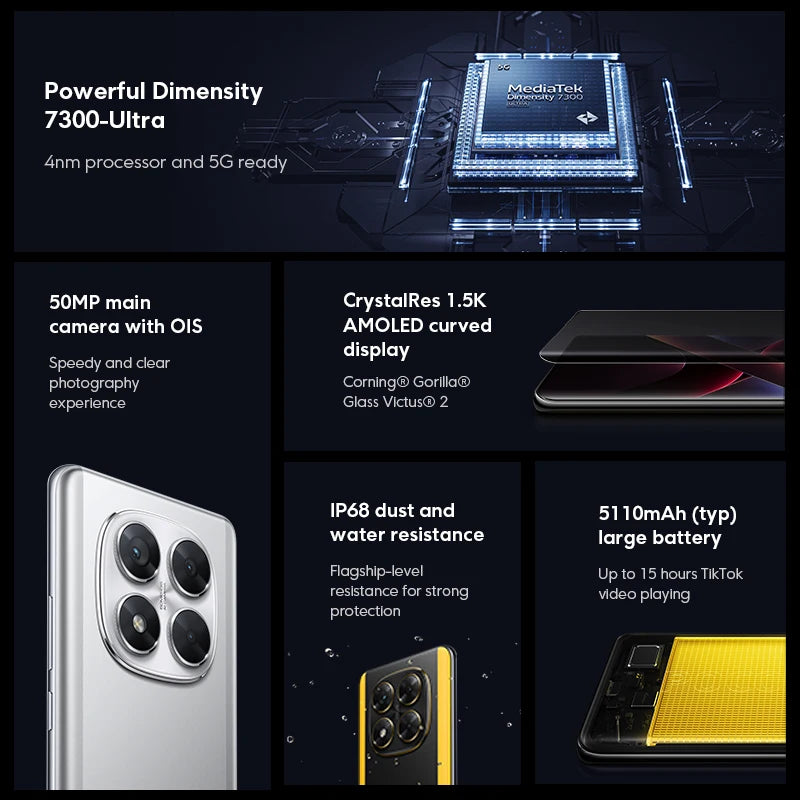 POCO X7 5G – Processeur Dimensity 7300-Ultra, Écran AMOLED 1.5K 120Hz, 5110mAh