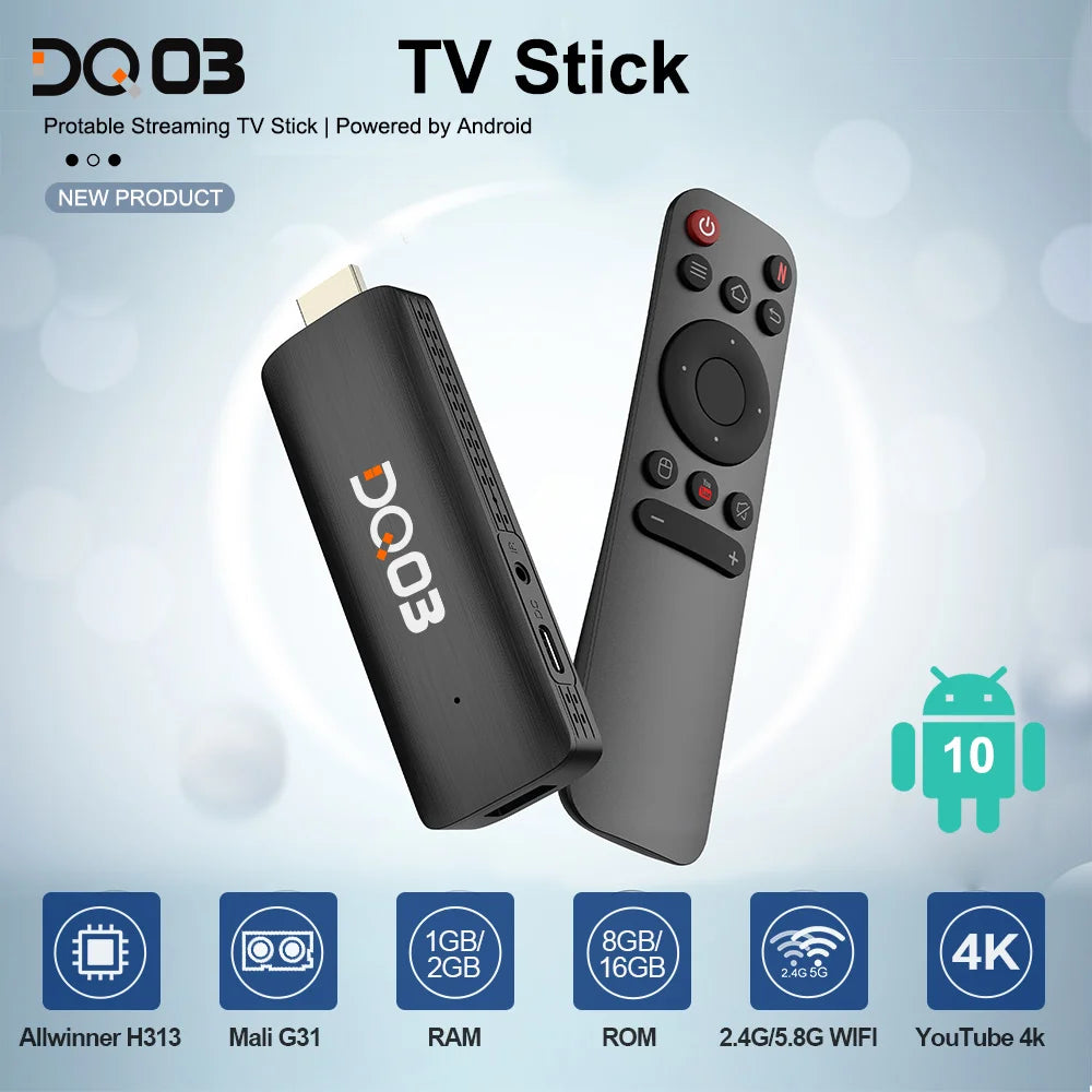 Mini TV Stick Android 10 – 4K@60fps HDR10+ avec Dual WiFi 2.4G/5.8G, 2GB RAM 16GB ROM, Streaming Portable Smart TV Box