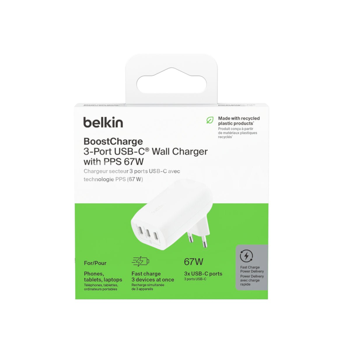 BELKIN Chargeur Secteur (3 USB-C) (67W)